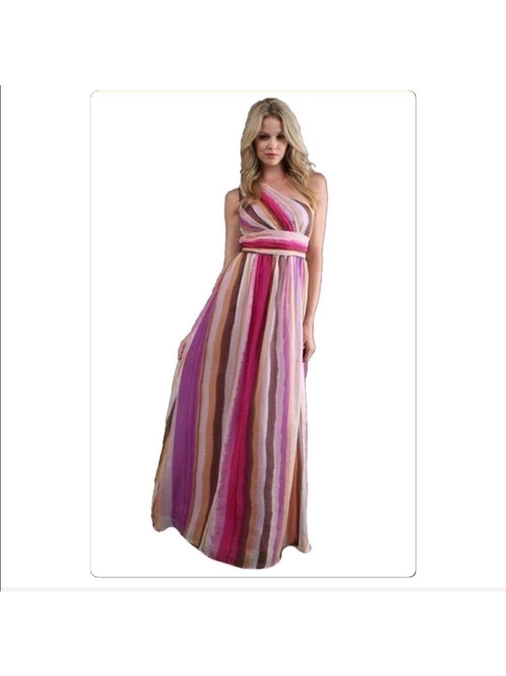 DECODE 1.8 One Shoulder Silk watercolor striped maxi dress size 0